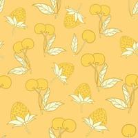 diseño de patrones sin fisuras de fresas y cerezas. hermoso fondo de bayas tropicales. frutas tropicales y hojas de fondo transparente. bueno para estampados, papel de envolver, textiles y telas. vector