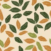 Beautiful leaves seamless pattern design. Vector hand-drawn leaves seamless pattern. Abstract trendy nature background. Pattern for wrapping paper, fabric, textile and prints.