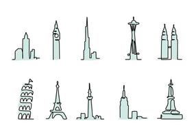 One continuous single line of four famous buildings vector