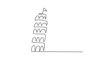 One continuous single line of famous building like pisa tower vector