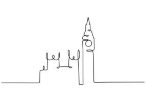 One continuous single line of famous building like Elizabeth tower vector