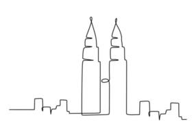 One continuous single line of famous building like petronas vector