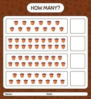 How many counting game with acorn. worksheet for preschool kids, kids activity sheet vector