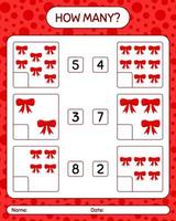 How many counting game with ribbon. worksheet for preschool kids, kids activity sheet vector