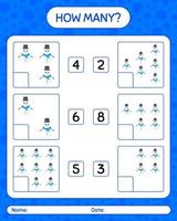 How many counting game with snowman. worksheet for preschool kids, kids activity sheet vector