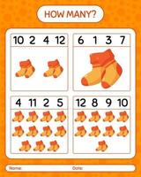 How many counting game with sock. worksheet for preschool kids, kids activity sheet vector