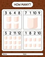 How many counting game with marshmallow. worksheet for preschool kids, kids activity sheet vector
