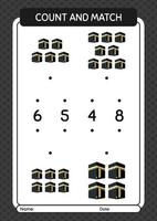 Count and match game with kaaba. worksheet for preschool kids, kids activity sheet vector