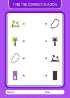 encuentra el juego de sombras correcto con el icono de ramadán. hoja de trabajo para niños en edad preescolar, hoja de actividades para niños vector