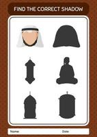 Find the correct shadows game with arabian. worksheet for preschool kids, kids activity sheet vector