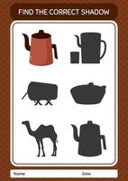 Find the correct shadows game with arabic teapot. worksheet for preschool kids, kids activity sheet vector