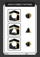 Match pattern game with kaaba. worksheet for preschool kids, kids activity sheet vector