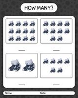 How many counting game with sock. worksheet for preschool kids, kids activity sheet vector