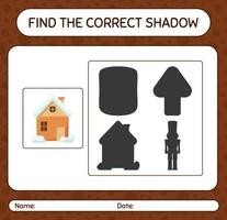 Find the correct shadows game with house. worksheet for preschool kids, kids activity sheet vector