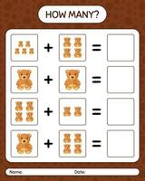 How many counting game with teddy bear. worksheet for preschool kids, kids activity sheet vector