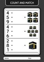 Count and match game with kaaba. worksheet for preschool kids, kids activity sheet vector