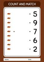 Count and match game with bowl of dates. worksheet for preschool kids, kids activity sheet vector