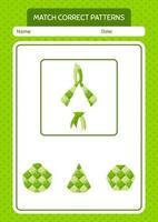 Match pattern game with ketupat. worksheet for preschool kids, kids activity sheet vector