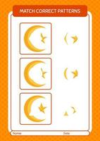 Match pattern game with moon and star. worksheet for preschool kids, kids activity sheet vector