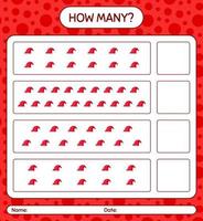 How many counting game with santa hat. worksheet for preschool kids, kids activity sheet vector