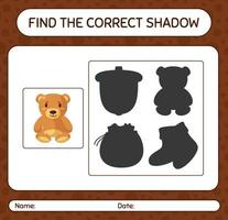 Find the correct shadows game with teddy bear. worksheet for preschool kids, kids activity sheet vector