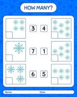 How many counting game with snowman. worksheet for preschool kids, kids activity sheet vector