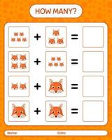 How many counting game with red fox. worksheet for preschool kids, kids activity sheet vector