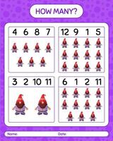 How many counting game with gnome. worksheet for preschool kids, kids activity sheet vector