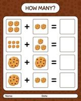 How many counting game with cookie. worksheet for preschool kids, kids activity sheet vector