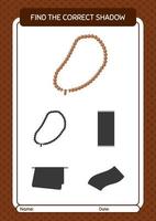 Find the correct shadows game with prayer beads. worksheet for preschool kids, kids activity sheet vector