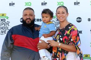 LOS ANGELES, SEP 8 - DJ Khaled, Asahd Tuck Khaled, Nicole Tuck at the EIF Presents XQ Super School Live at the Barker Hanger on September 8, 2017 in Santa Monica, CA photo