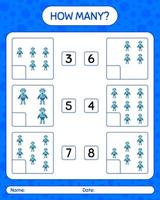 How many counting game with robot toy. worksheet for preschool kids, kids activity sheet vector