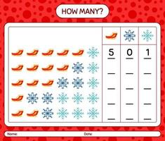 How many counting game with christmas icon. worksheet for preschool kids, kids activity sheet vector