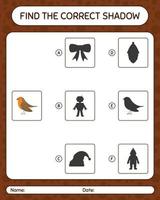 Find the correct shadows game with robin bird. worksheet for preschool kids, kids activity sheet vector