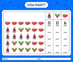 How many counting game with christmas icon. worksheet for preschool kids, kids activity sheet vector