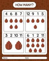 How many counting game with pine cone. worksheet for preschool kids, kids activity sheet vector