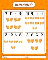 How many counting game with glove. worksheet for preschool kids, kids activity sheet vector