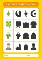 encuentra el juego de sombras correcto con el icono de ramadán. hoja de trabajo para niños en edad preescolar, hoja de actividades para niños vector