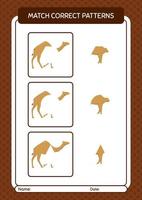 Match pattern game with camel. worksheet for preschool kids, kids activity sheet vector