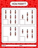 How many counting game with nutcracker. worksheet for preschool kids, kids activity sheet vector