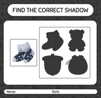 Find the correct shadows game with sock. worksheet for preschool kids, kids activity sheet vector