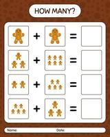 How many counting game with gingerbread cookie. worksheet for preschool kids, kids activity sheet vector