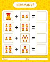 How many counting game with bell. worksheet for preschool kids, kids activity sheet vector