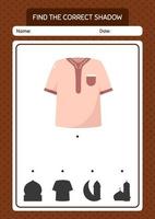 encuentra el juego de sombras correcto con camisa musulmana. hoja de trabajo para niños en edad preescolar, hoja de actividades para niños vector