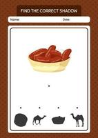 Find the correct shadows game with bowl of dates. worksheet for preschool kids, kids activity sheet vector