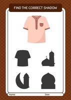 Find the correct shadows game with moslem shirt. worksheet for preschool kids, kids activity sheet vector
