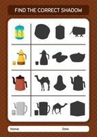 Find the correct shadows game with ramadan icon. worksheet for preschool kids, kids activity sheet vector