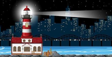 Lighthouse at night scene vector