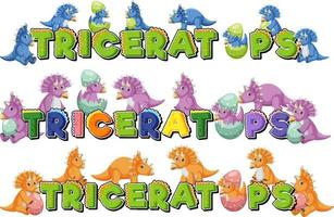 Triceratops font logo with cartoon characters vector