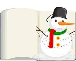 libro en blanco abierto con muñeco de nieve vector